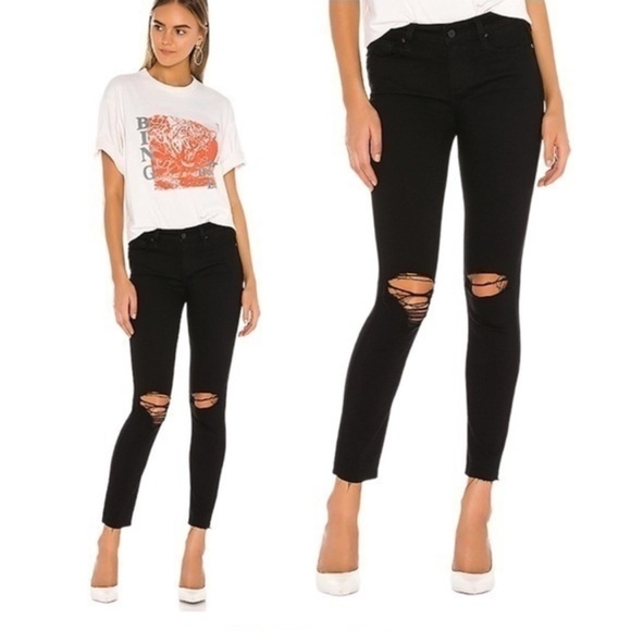 Paige Verdugo Crop Black Distressed Jeans - Picture 1 of 6